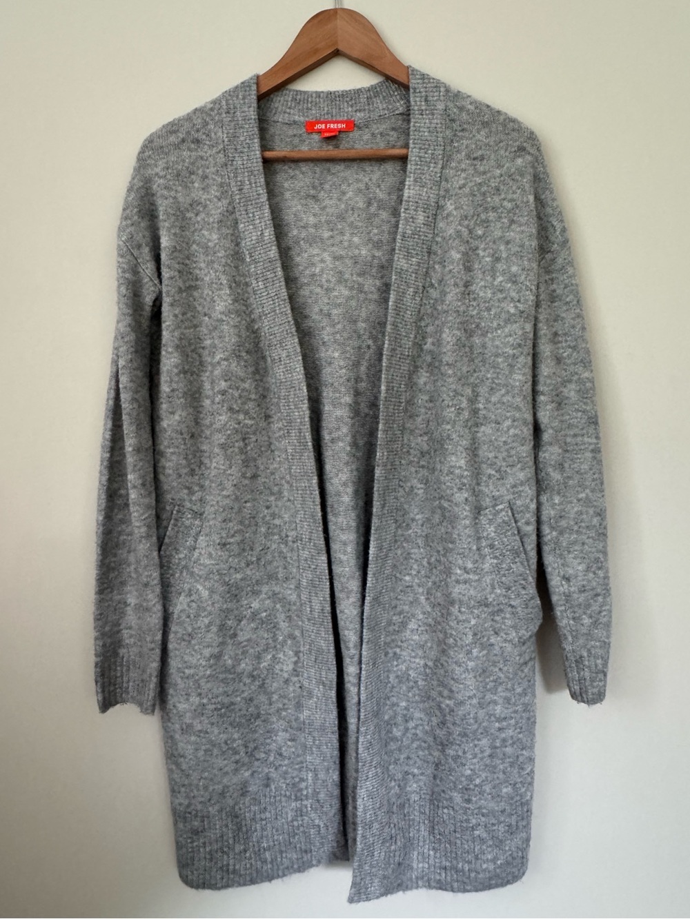 Joe Fresh Light Grey Long Open-Front Knit Cardigan